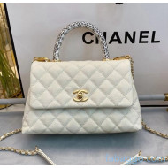 Chanel Small Flap Bag with Snake Top Handle in Grained Calfskin A92990 White 2020(Top Quality)