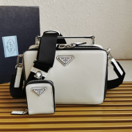 Prada Men's Brique Brush Leather Bag 2VH069 White 2021