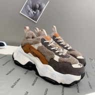 Balenciaga Triple S Shearling and Suede Sneakers Grey 2021 112002