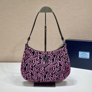 Prada Cleo Jacquard Knit and Leather bag 1BC499 Black/Pink 2021