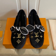 Louis Vuitton Homey Monogram Embroidered Wool Flat Loafers with Twist Bow Black/Gold 2020