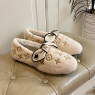 Louis Vuitton Homey Monogram Embroidered Wool Flat Loafers with Twist Bow White/Gold 2020