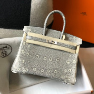 Hermes Birkin 25cm Bag in Lizard Embossed Calf Leather Grey/White/Silver 2022