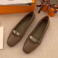 Hermes Kelly Calfskin Flat Loafers Grey 2021