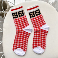 Fendi FF Checked Short Socks Red 2020