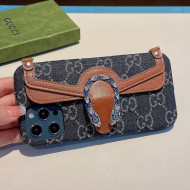 Gucci Dionysus GG Denim iPhone Case Pouch with Chain Blue 2021