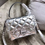 Valentino Medium Metallic Candystud Top Handle Bag Silver 2018