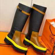 Hermes Calfskin Kelly High Boot Black/Brown/Yellow 2021 Top Quality (Pure Handmade)