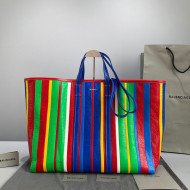 Balenciaga Barbes Large East-West Shopper Bag in Striped Lambskin Multicolor 2021