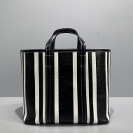 Balenciaga Barbes Medium East-West Shopper Bag in Black and White Striped Lambskin 2021