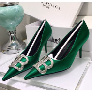 Balenciaga Crystal BB Square Knife Pump in Stretch Satin Green 2020