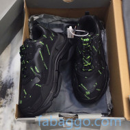 Balenciaga Allover Logo Triple S Sneakers Black/Green 2020 (For Women and Men)