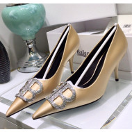 Balenciaga Crystal BB Square Knife Pump in Stretch Satin Light Gold 2020