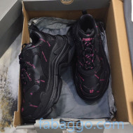 Balenciaga Allover Logo Triple S Sneakers Black/Pink 2020 (For Women and Men)