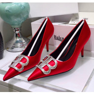 Balenciaga Crystal BB Square Knife Pump in Stretch Satin Red 2020