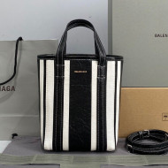 Balenciaga Barbes Small North-South Shopper Bag in Black and White Striped Lambskin 2021