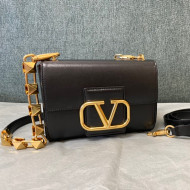 Valentino Stud Sign Grainy Calfskin Shoulder Bag 0777 Black/Gold 2021