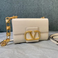 Valentino Stud Sign Grainy Calfskin Shoulder Bag 0777 White/Gold 2021