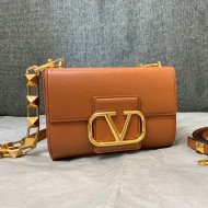 Valentino Stud Sign Grainy Calfskin Shoulder Bag 0777 Brown/Gold 2021