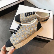 Chanel Woven Lace-Up Espadrilles Sneakers G34424 Light Grey/Gold 2018