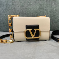 Valentino Stud Sign Grainy Calfskin Shoulder Bag 0777 Black/White Leather 2021