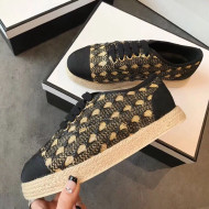 Chanel Woven Lace-Up Espadrilles Sneakers G34424 Black/Gold 2018