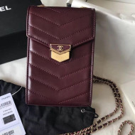 Chanel Chevron Calfskin Medal Clutch Phone Holder A81226 Burgundy 2018