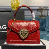 Dolce&Gabbana DG Small Devotion Top Handle Bag in Crocodile Calfskin 6323 Red 2021