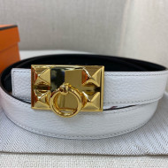 Hermes Glenan Reversible Calfskin Belt 25mm with Stud Buckle White 2021