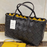 Bottega Veneta Large Tote Bag in Woven Lambskin Black/Yellow 2021