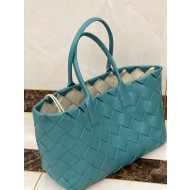 Bottega Veneta Large Tote Bag in Woven Lambskin Blue/White 2021