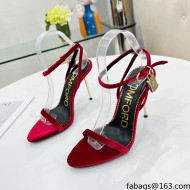 Tom Ford Velvet Padlock Pointy Naked Sandals 105mm Heel Deep Red 2022