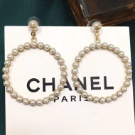 Chanel Pearl Paved Large Hoop Earrings White/Gold 2019