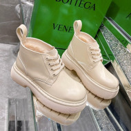 Bottega Veneta Shiny Leather & Wool Short Boots Beige 2021 111311