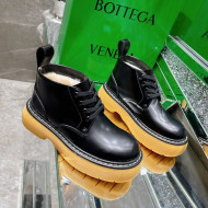 Bottega Veneta Shiny Leather & Wool Short Boots Black 2021 111312