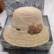 Dior Straw Bucket Hat with Crystal Charm Beige 2021