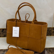 Bottega Veneta Arco Tote Bag in Maxi-Woven Suede Caramel Brown 2021 614486