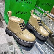 Bottega Veneta Shiny Leather & Wool Short Boots Khaki 2021 111313