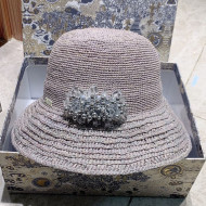 Dior Straw Bucket Hat with Crystal Charm Grey 2021