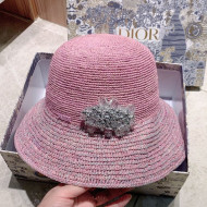 Dior Straw Bucket Hat with Crystal Charm Pink 2021