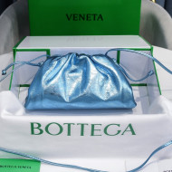 Bottega Veneta The Mini Pouch Soft Clutch Bag in Metallic Blue Calfskin 2020 585852