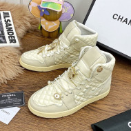 Chanel x Nike Air Jordan Calfskin High-Top Sneakers with Pearl and Silk Laces Apricot 2021