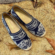 Dior Granville Flat Espadrilles in Deep Blue Toile de Jouy Reverse Embroidered Cotton 2021