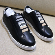 Fendi Calfskin Slip-on Elastic Strap Sneakers Black 2019