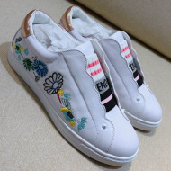 Fendi Slip-on Elastic Strap Sneakers in White Embroidered Calfskin 2019