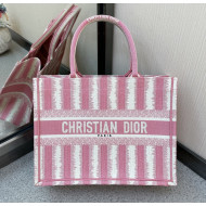 Dior Pink D-Stripes Embroidery Small Book Tote Bag 2021