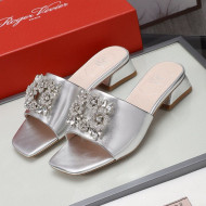 Roger Vivier Metallic Leather Slide Sandals 3cm Silver 2021