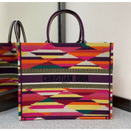 Dior Large Book Tote Bag in Multicolor Rhombus Embroidery 2021