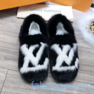 Louis Vuitton LV Mink Fur and Wool Homey Flats Loafers Black/White 2020