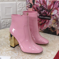 Dolce & Gabbana DG Patent Leather Heel 10.5cm Ankle Boots Pink 2021